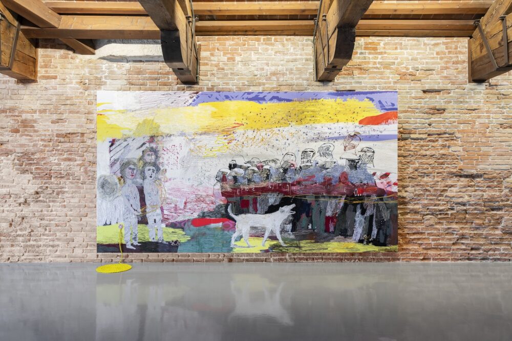 Alice Kettle, Loukanikos the Dog and the Cat’s Cradle, 2015. Courtesy of Alice Kettle and Candida Stevens Gallery. © Alice Kettle by SIAE 2020. Installation View ‘Untitled, 2020. Three perspectives on the art of the present’ at Punta della Dogana, 2020 © Palazzo Grassi, photography Marco Cappelletti.