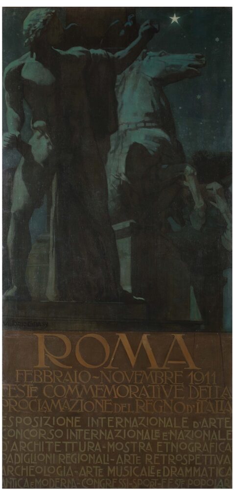 Vittorio Grassi_Feste commemorative della prolamazione del regno d Italia_1910 ca_olio su tela_cm200x69, firmato in basso a sinistra
