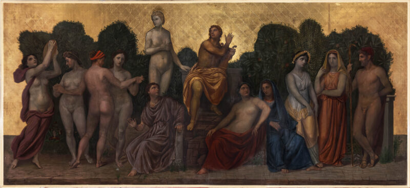Achille Funi - Il Parnaso, 1948-1953, tempera e foglia d'oro su tavola, cm 212 x 476