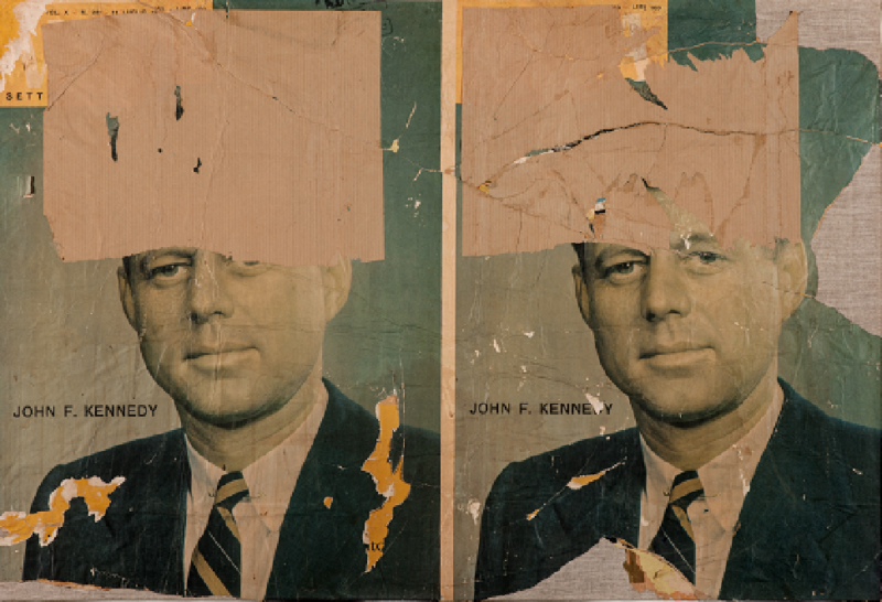 MIMMO ROTELLA Catanzaro 1918 - Milano 2006 L’ultimo Kennedy , 1963 décollage su tela, 99 x 130 cm Collezione privata © Mimmo Rotella , by SIAE 2020 . Ph oto Mauro Ranzani