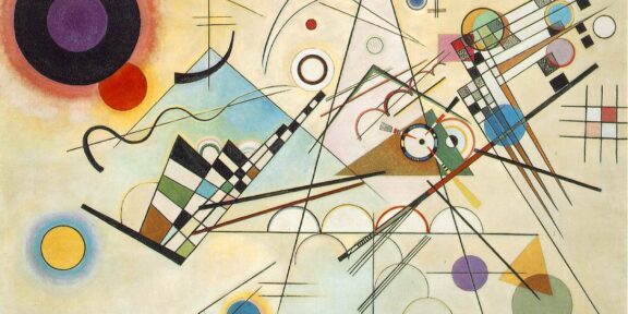 Kandinsky Composition 8 (Komposition 8) July 1923 Oil on canvas 140.3 × 200.7 cm Solomon R. Guggenheim Museum, New York, Solomon R. Guggenheim Founding Collection, By gift 37.262 © Vassily Kandinsky, VEGAP, Bilbao, 2020
