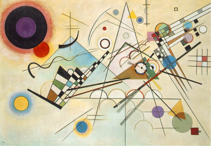Kandinsky Composition 8 (Komposition 8) July 1923 Oil on canvas 140.3 × 200.7 cm Solomon R. Guggenheim Museum, New York, Solomon R. Guggenheim Founding Collection, By gift 37.262 © Vassily Kandinsky, VEGAP, Bilbao, 2020