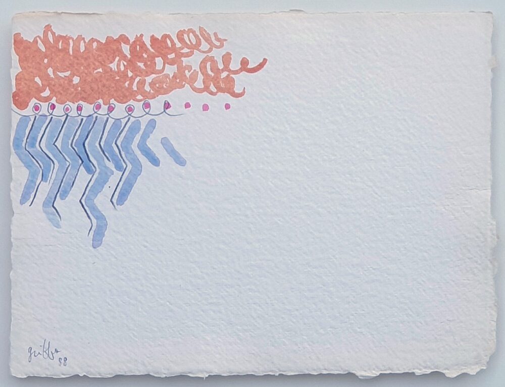 Giorgio Griffa, Due colori, 1988, acquerello su carta a mano, cm. 25x32