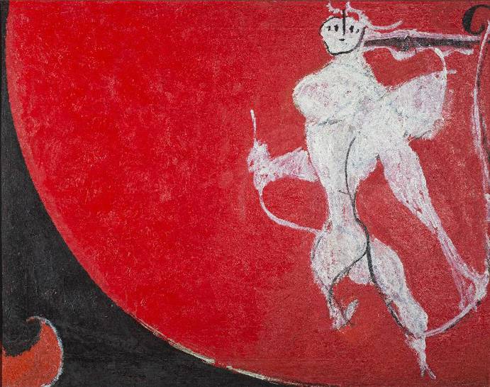 Osvaldo licini, angelo su fondo rosso, 1950, olio su tela