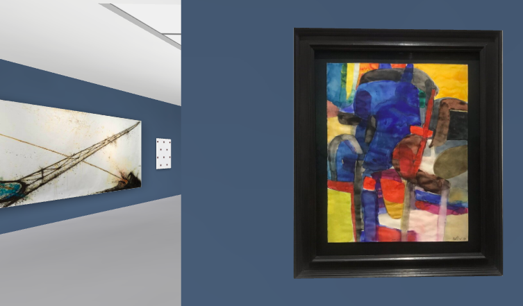 In primo piano un Maurice Estève (Wienerrolther & Kohlbacher Gallery) a sinistra un grande Gilberto Zorio (200x580 cm) della Gallerie Pietro Spartà