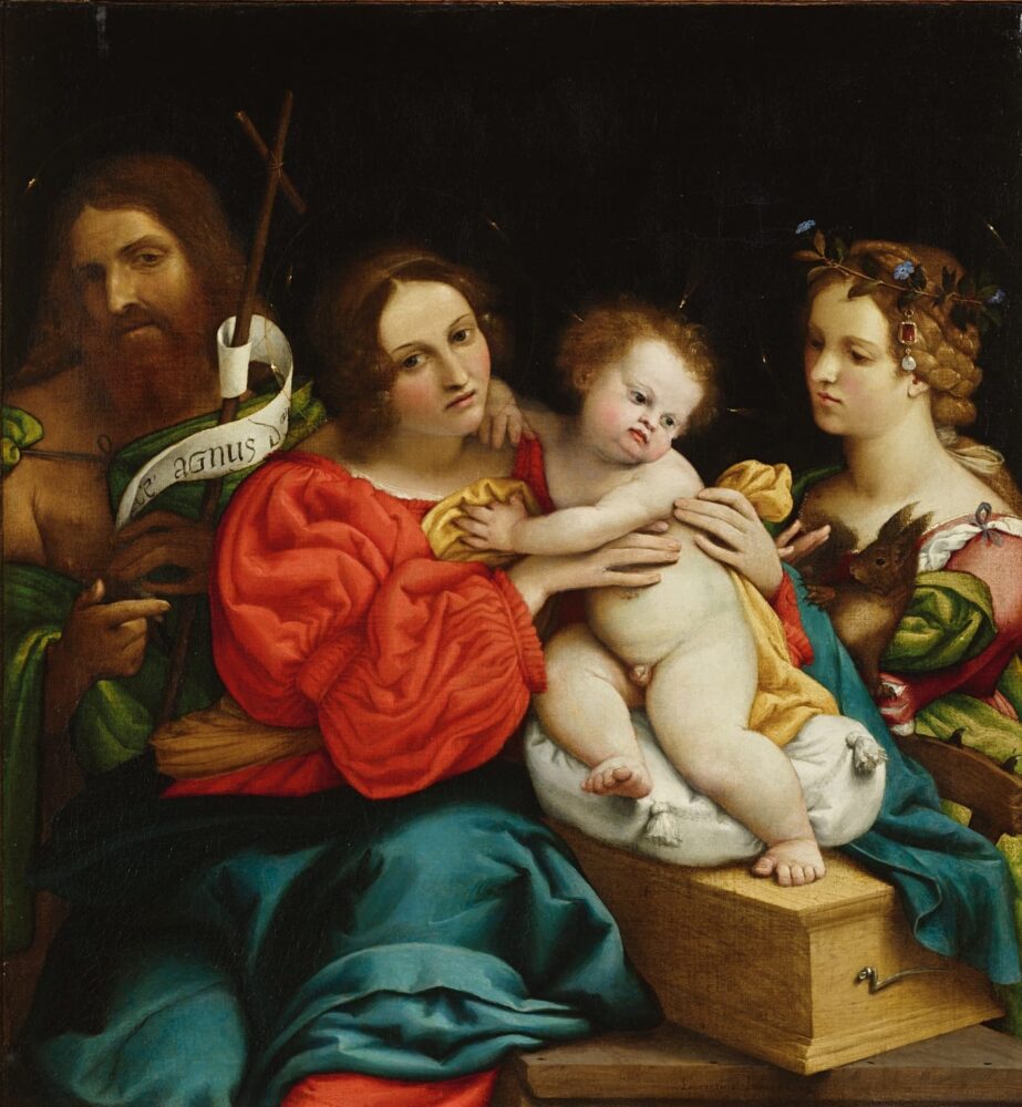 Madonna con il Bambino e i santi Giovanni Battista e Caterina d’Alessandria, 1522 olio su tela, 74 x 68 cm, firmato in basso a destra: Laurentius Lotus 1522 collezione privata