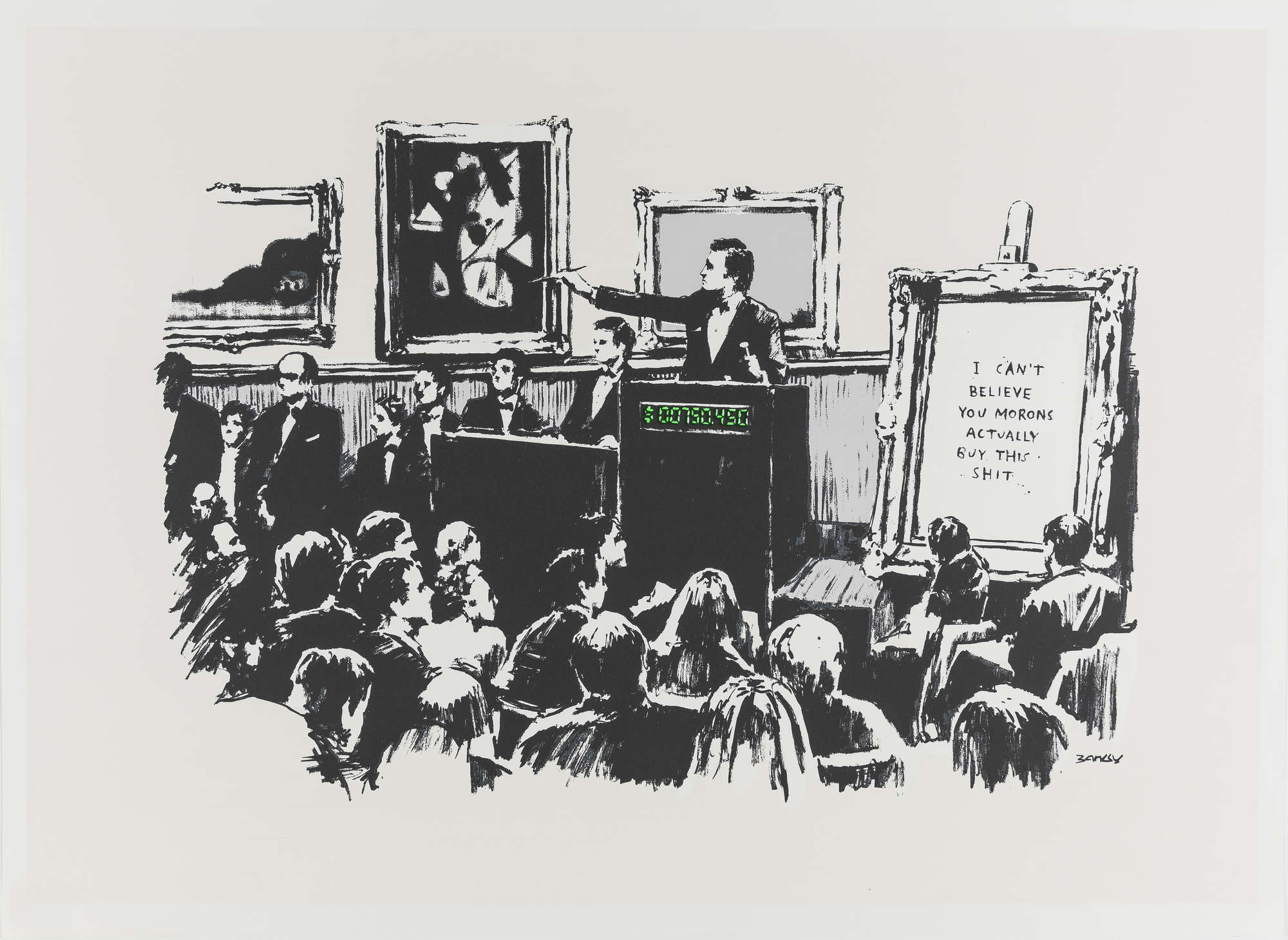 Banksy: in asta una versione di “Morons” appartenuta all’auctioneer rappresentato nella serigrafia