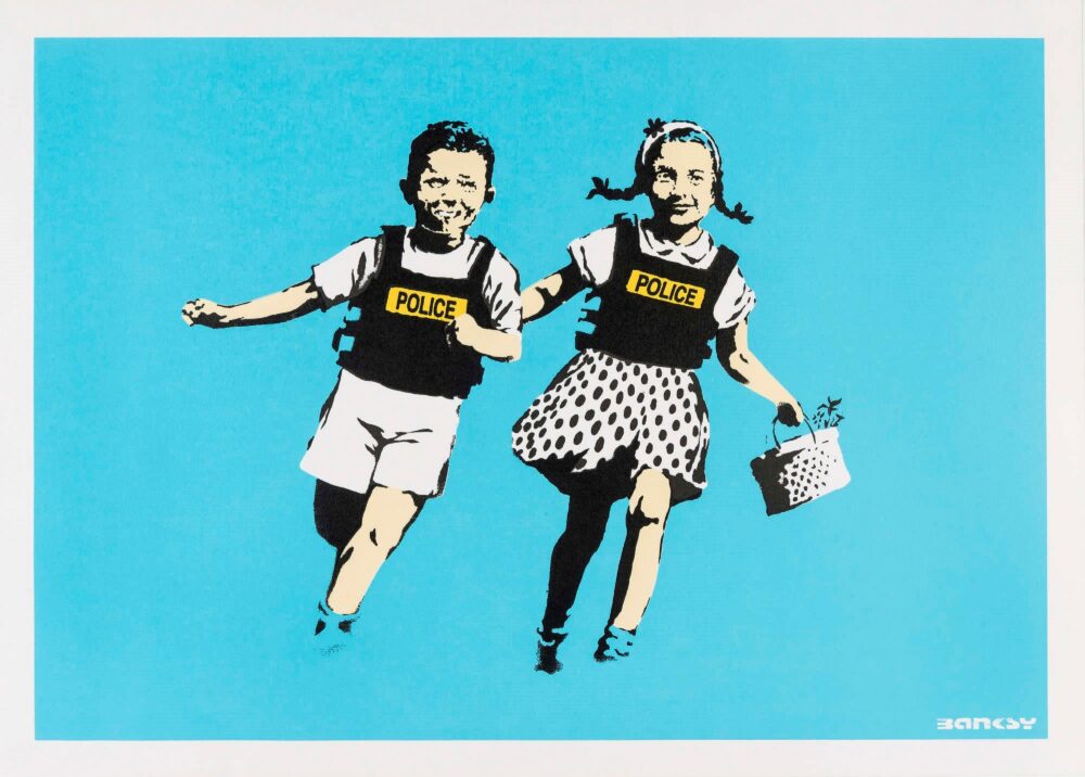 mostre Roma mostra Banksy serigrafia con due bambini che corrono