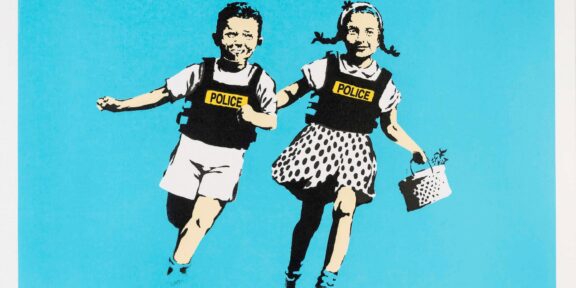 mostre Roma mostra Banksy serigrafia con due bambini che corrono