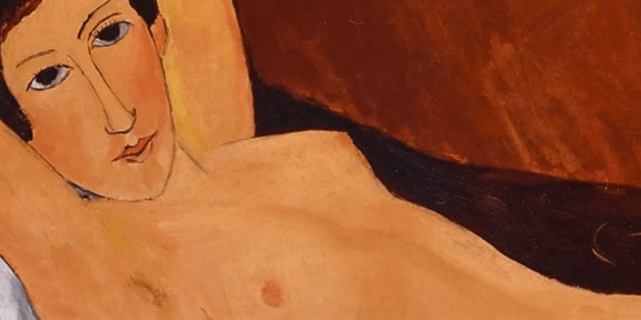 Particolare di Nudo disteso, uno dei Modigliani esposti e Genova e sotto la lente dei Ris