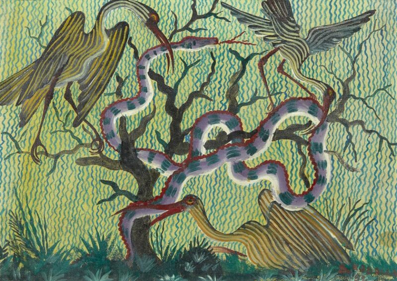 Sylvestre KABALLA né c.1920 - Congo Le combat, 1959 Huile sur toile marouflée sur panneau d'Isorel Sylvestre KABALLA né c.1920 - Congo Le combat, 1959 Huile sur toile marouflée sur panneau d'Isorel Signé et daté en bas à droite "S. Kaballa 59" h: 30 w: 42 cm Provenance : Collection particulière, Belgique Bibliographie : J. Moolenaar, G. Maris, BK Congo, Ars et Animatio Editions, Nieuw-Vennep, 2018, reproduit en couleurs p. 21 Commentaire : Oil on canvas mounted on hardboard; Signed and dated lower right Estimation 4 000 - 6 000 € Lot 25 Sylvestre KABALLA né c.1920 - Congo Le combat, 1959 Estimation 4,000 - 6,000 €
