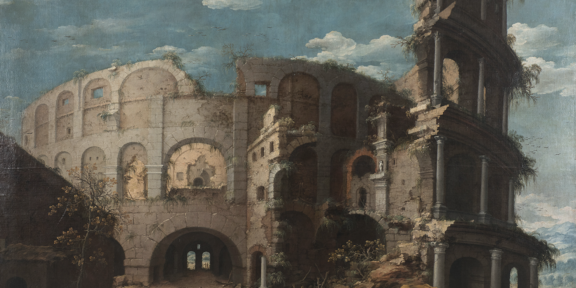 Lotto 65 - Dirck Verheart, Veduta del Colosseo, olio su tela, cm. 197 x 277. Stima 30.000-40.000 euro