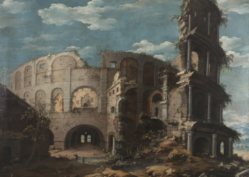 Lotto 65 - Dirck Verheart, Veduta del Colosseo, olio su tela, cm. 197 x 277. Stima 30.000-40.000 euro