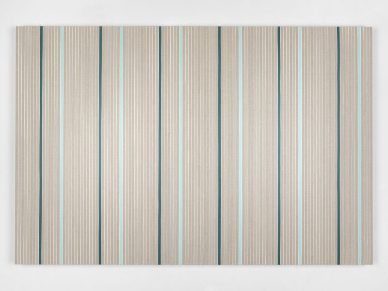 Vincenzo Merola, 108 Coin Flips and 12 Fixed Stripes, 2020, Pigmenti, gesso e acrilico su lino, cm 80×120