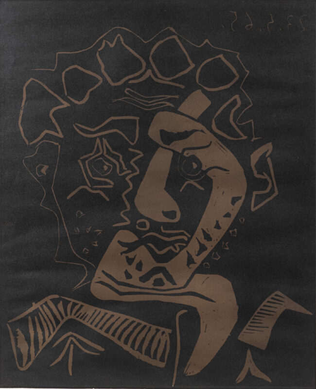 Lotto 42 - Pablo Picasso, Tête d'Histrion (Le danseur), 1965, linografia a due colori su carta Arches, firmata a matita in basso a destra e numerata 127/200, entro cornice. Stima 3.000-5.000 euro