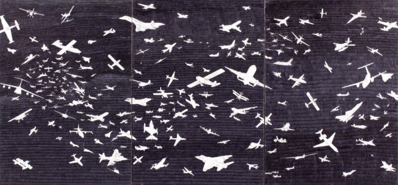 Alighiero Boetti, Aerei (1992), penna biro su carta, 3 elementi cm 70x50 (cad.). Stima € 300.000/400.000