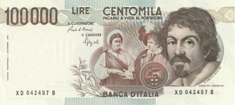 La bella banconota da 100.000 lire.