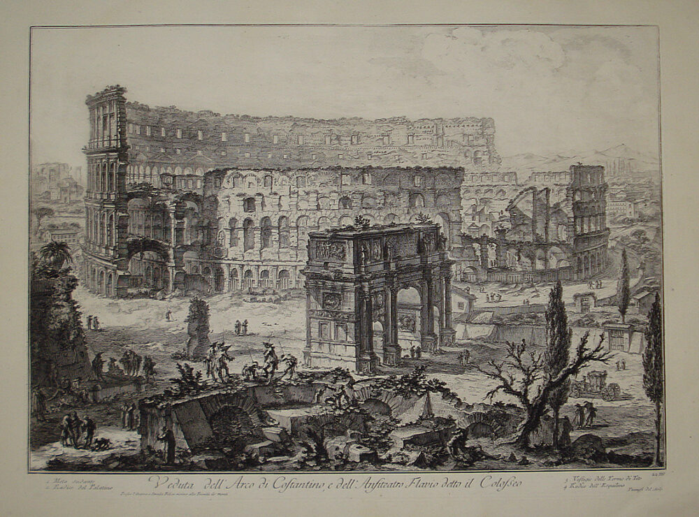 Il Colosseo e l'Arco di Costantino in un'incisione di Giovan Battista Piranesi