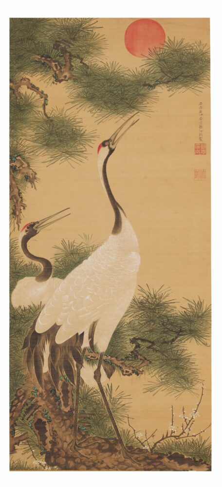 Ito Jakuchu, Pair of Cranes and the Rising Sun