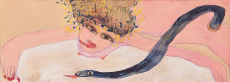Carol Rama, Dorina (1942), acquerello e tempera su carta cm 6,3x18. Stima € 20.000/22.000