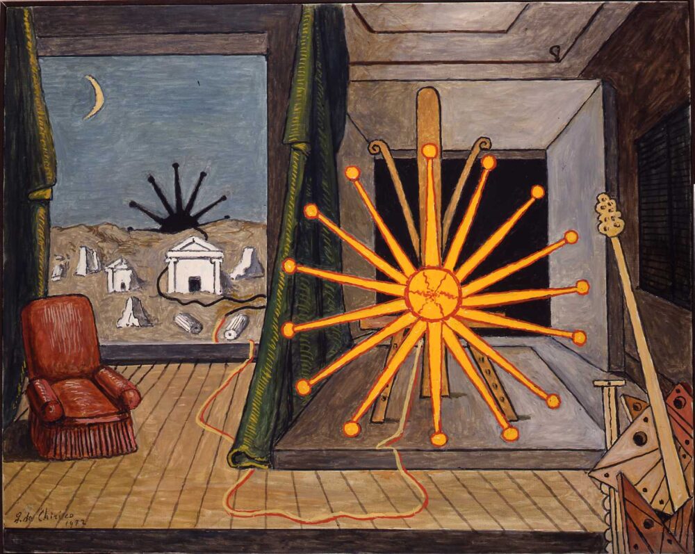 Sole sul cavalletto 1972, olio su tela cm 65x81, Fondazione Giorgio e Isa de Chirico, Roma