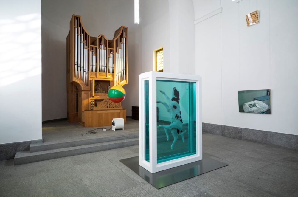 Damien Hirst, Temple, 2008. Installed in St. Moritz, 2021. Photographed by Felix Friedmann ©Damien Hirst and Science Ltd. All rights reserved, DACS 2021