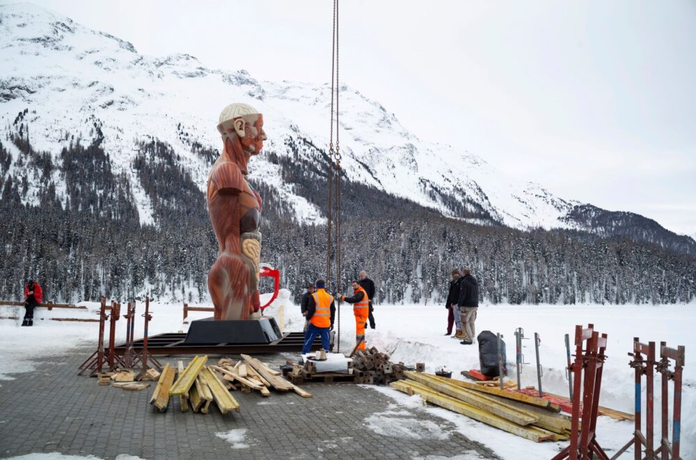 Damien Hirst, Temple, 2008. Installed in St. Moritz, 2021. Photographed by Felix Friedmann ©Damien Hirst and Science Ltd. All rights reserved, DACS 2021