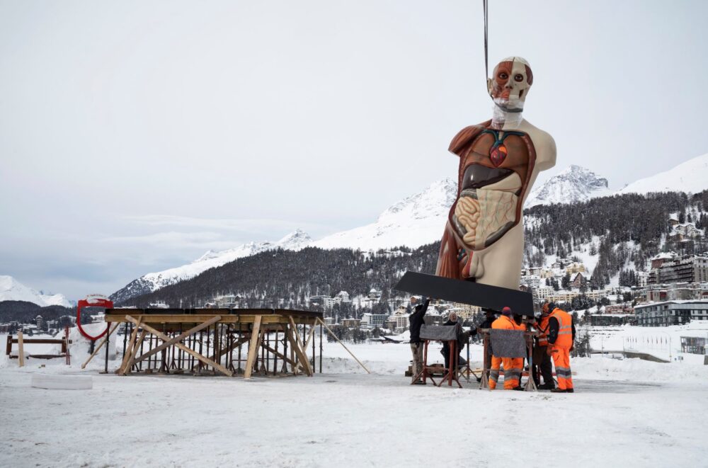 Damien Hirst, Temple, 2008. Installed in St. Moritz, 2021. Photographed by Felix Friedmann ©Damien Hirst and Science Ltd. All rights reserved, DACS 2021