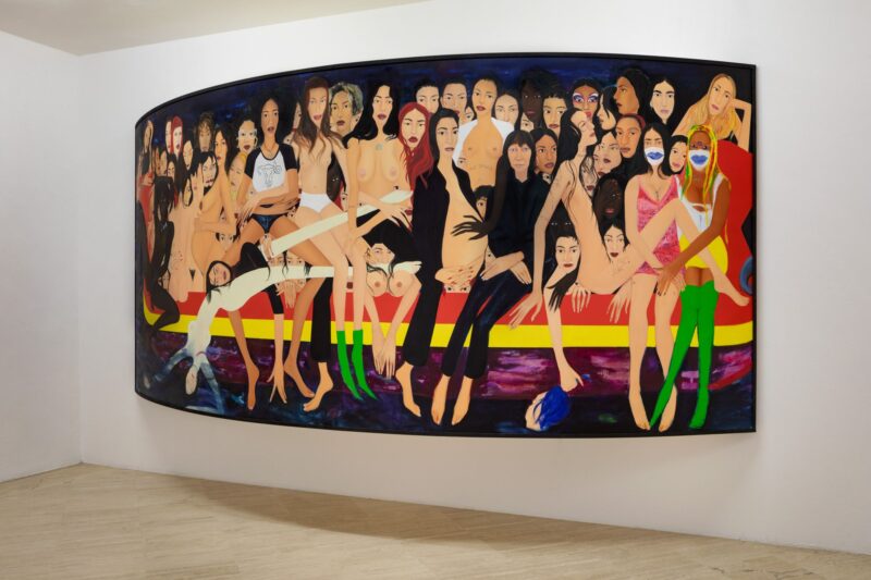 • APOLONIA SOKOL, La nave dei folli, 2021Olio su tela, telaio di legno curvato400 x 180 x 85 cm