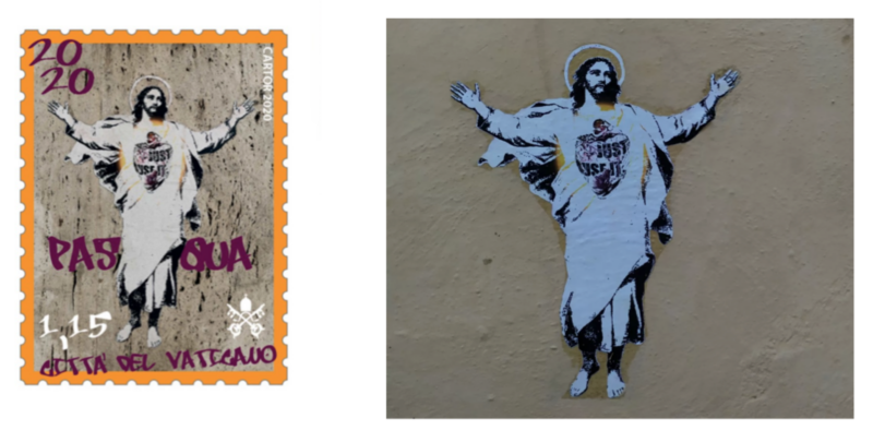 IL francobollo del Vaticano e il murales di Alessia Babrow