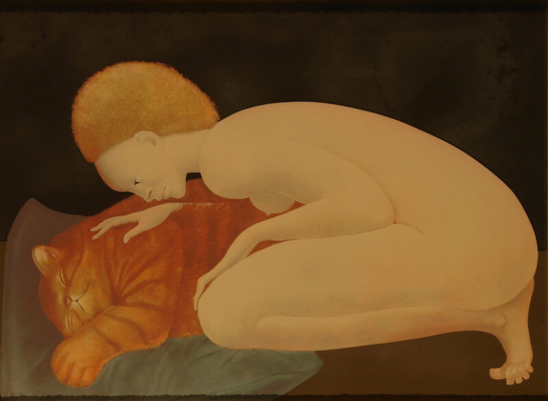 L. Fini - Figura con gatto, anni '70 - litografia - cm 52x74 - coll. privata, Trieste - © Marianna Accerboni