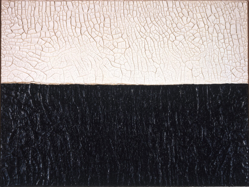 Alberto Burri, Bianco Nero Cretto, 1972, Acrovinilico su cellotez, 76,5 x 101,5 cm