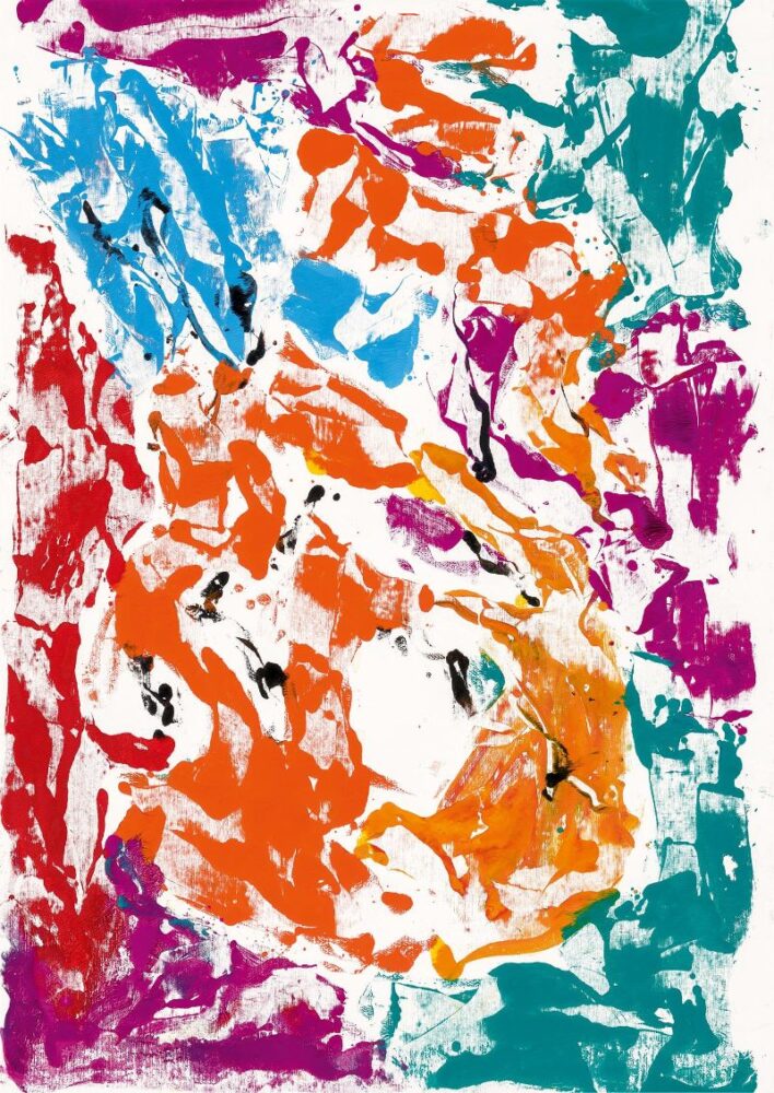 Georg Baselitz, Archinto lacht (Archinto ride), 2020. Olio su tela, 233 × 163 cm. ©Georg Baselitz 2021. Foto: Jochen Littkemann, Berlino. Courtesy Gagosian.