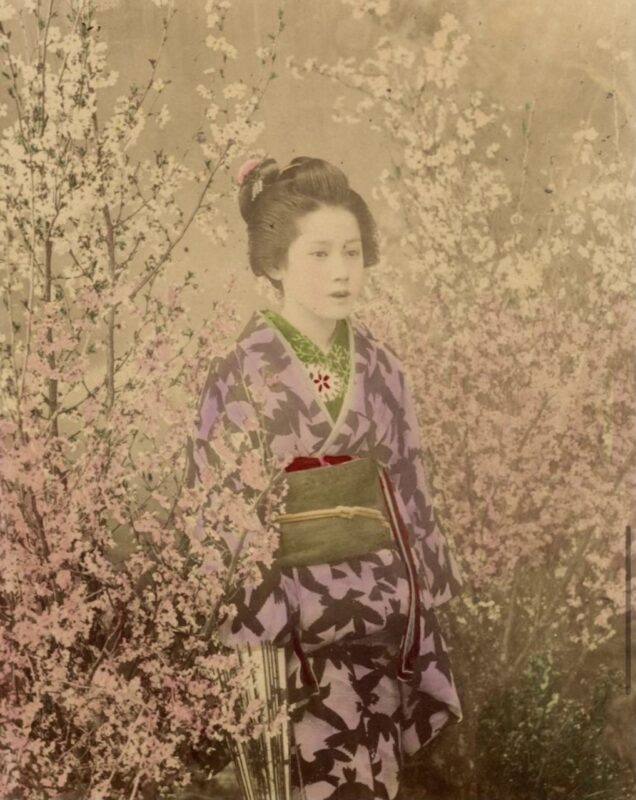 Ogawa Kazumasa, Ragazza tra fiori di ciliegio, 1890 ca Copyright © MUSEC / Fondazione Ada Ceschin e Rosanna Pilone