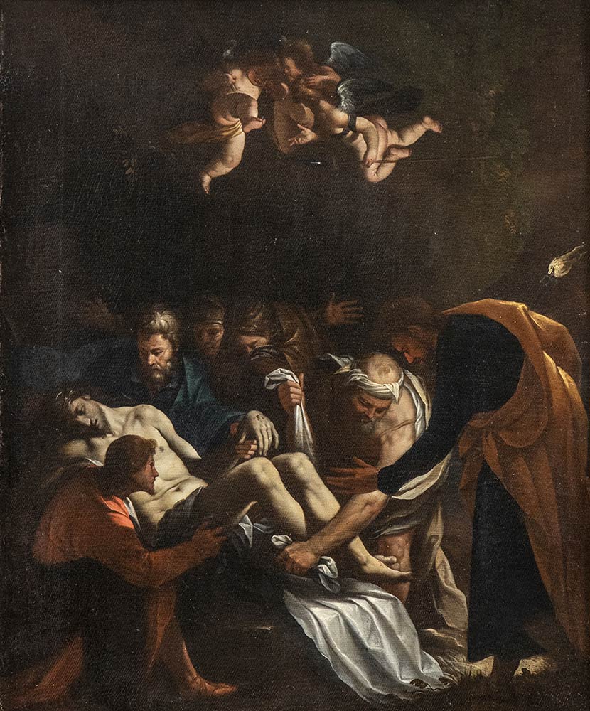 PASQUALE OTTINO (Verona, 1578 - 1630) Deposizione di Cristo nel sepolcro Olio su tela, 49x40 cm Stima € 15.000-20.000 Lotto 146