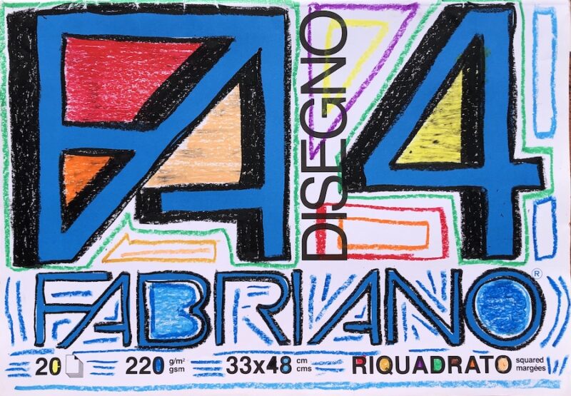 Carlo Marcuccy, F4, 2019. Pastelli a olio su cover album Fabriano, 33x48x1cm. Courtesy l’artista