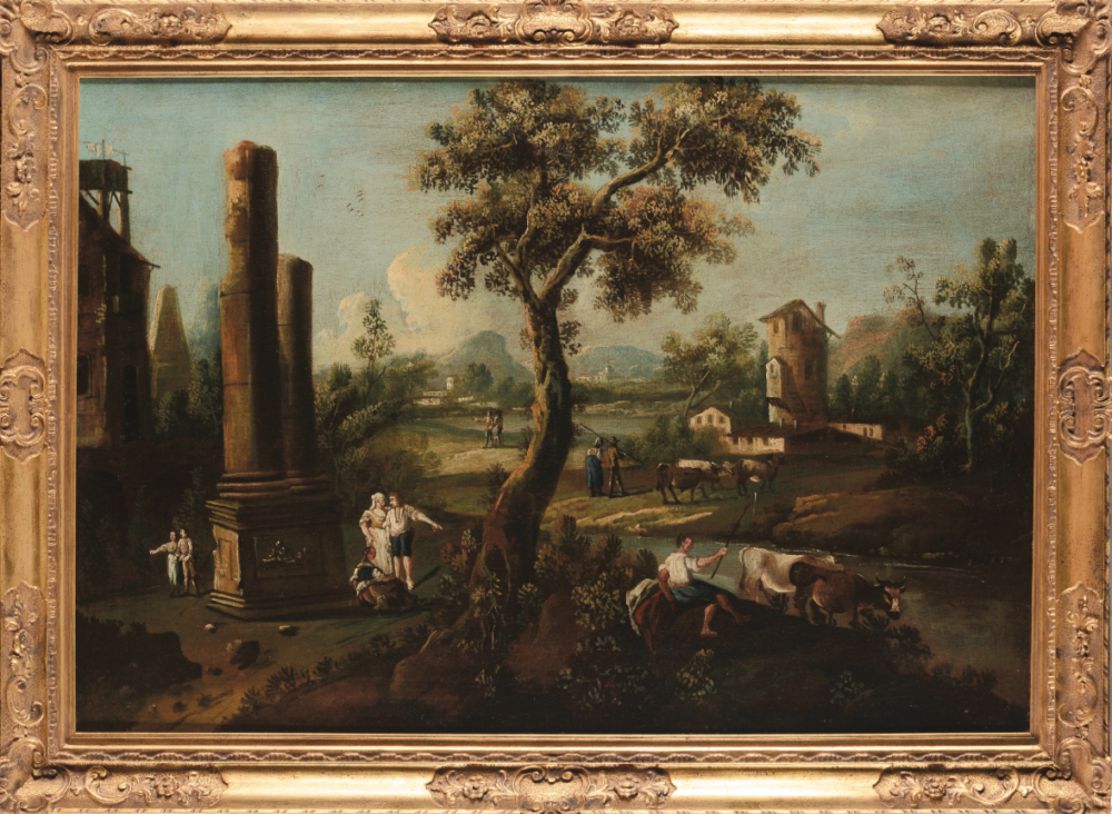 Scuola veneta del XVIII secolo Paesaggi con figure e architetture STIMA: EUR 6.000,00 - 7.000,00