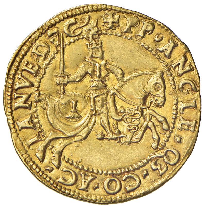 Splendido profilo di Ludovico Maria Sforza sul doppio ducato di Milano, stimato 30.000 euro.