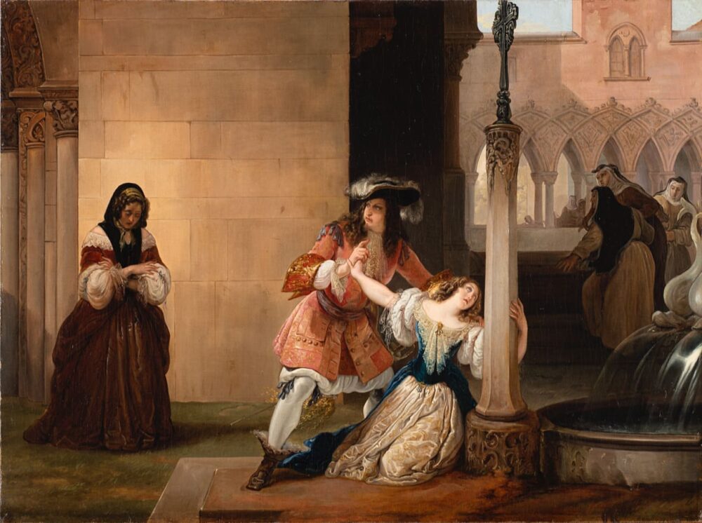 Francesco Hayez "Luigi XIV e Mademoiselle de La Vallère" 1838, olio su tela (cm 70x95) Valutazione € 38.000 - 40.000