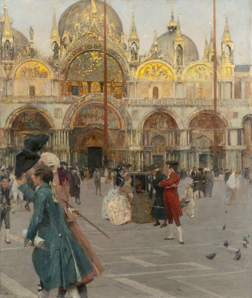 Lotto 633: Ettore Tito "San Marco, scena settecentesca" 1892 olio su tela, cm 87x73. Provenienza Milano, Eredità Bernasconi. Venduto € 75.000