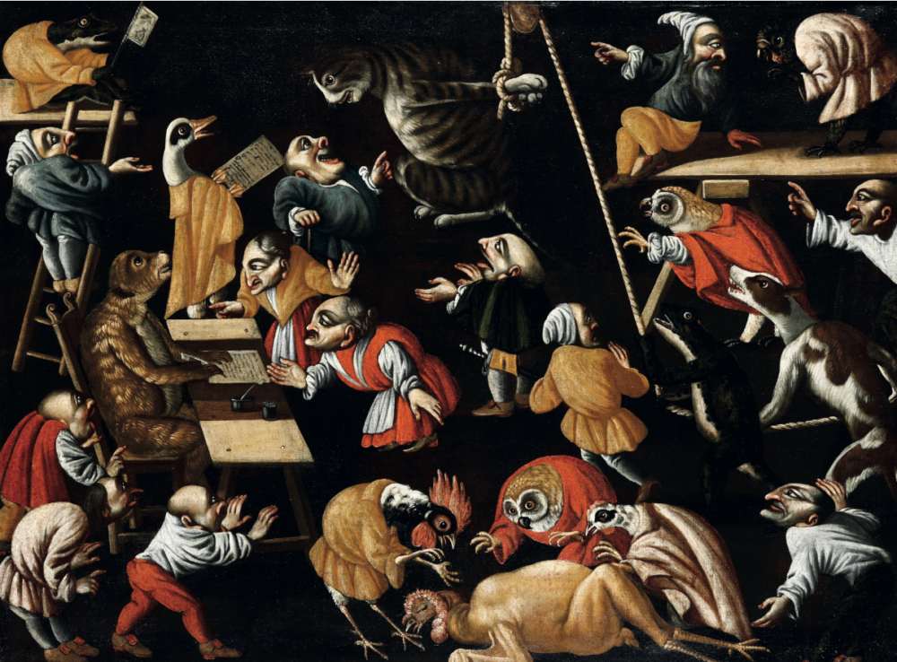 Maestro della Fertilità dell'Uovo (XVII-XVIII secolo) Il processo al gatto olio su tela, cm 90x122 Stima: 30.000 - 40.000 eur