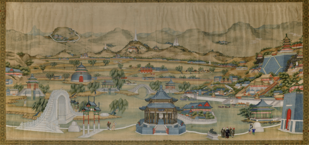 Raro e grande dipinto su seta raffigurante il Palazzo Imperiale, Cina, Dinastia Qing, epoca Jiaqing (1796-1820) cm 85x184 Stima: 25.000 - 30.000 euro