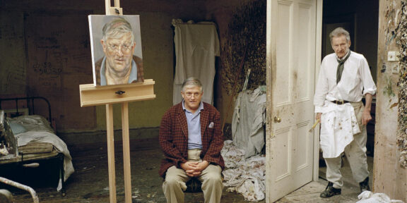 Lucian Freud and David Hockney photographed by David Dawson in 2002 Image/Artwork: © David Dawson / Bridgeman Images