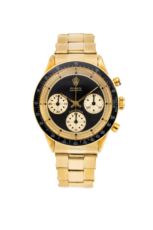 LOT 518. A VERY RARE ROLEX DAYTONA 14K REFERENCE 6241 WITH PAUL NEWMAN JOHN PLAYER SPECIAL DIAL AND 14K BRACELET FROM THE FIRST OWNER. SOLD AT 660.400 EURO
