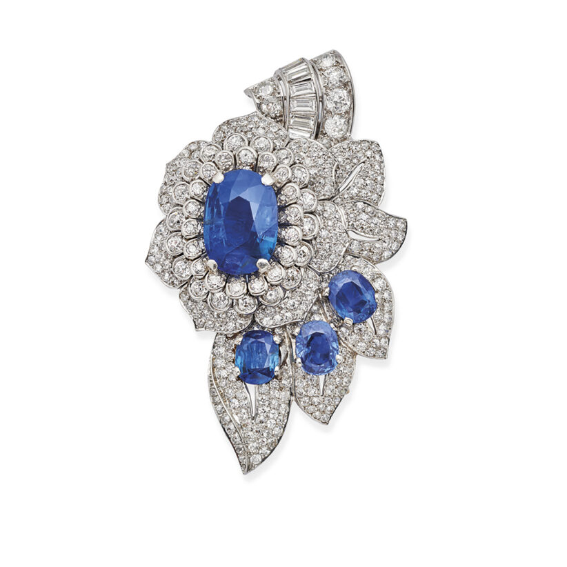 Broche En Platine, Or, Saphirs Et Diamants, Signée Cartier