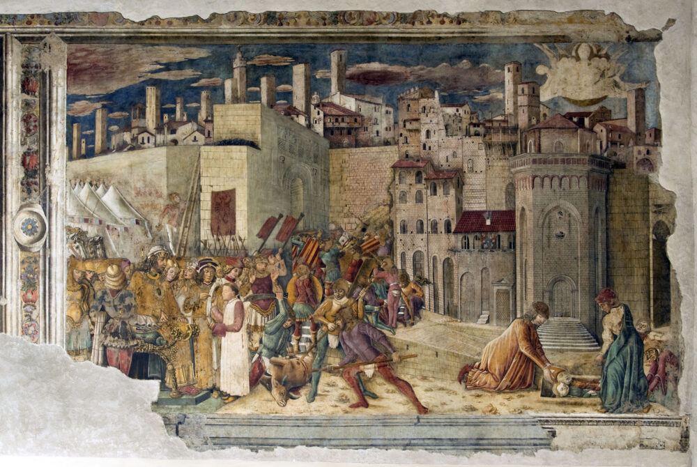 Benedetto Bonfigli, particolare dell’affresco della Cappella dei Priori, Presa di Perugia da parte di Totila, XV secolo