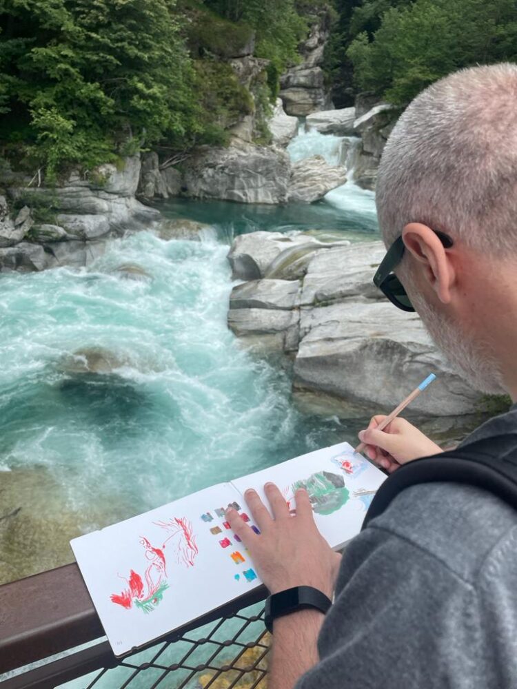 Gianluca Folì, schizzi preparatori sul campo per Passaggio in Ossola. Appunti di viaggio su carta 3