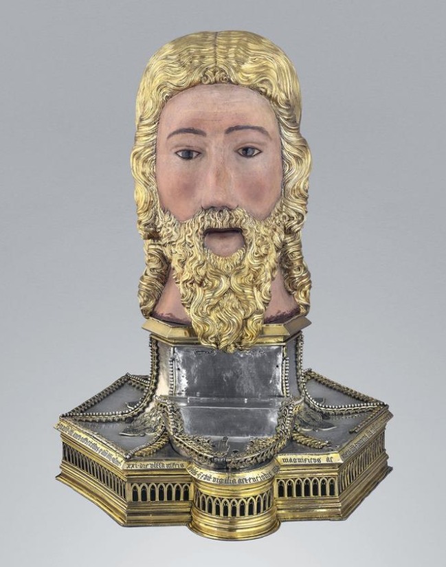 Giorgio di Bruges o Jean de Malines, Testa reliquiario della mandibola di san Giovanni Battista, 1421, Aosta, Cattedrale, Museo del Tesoro