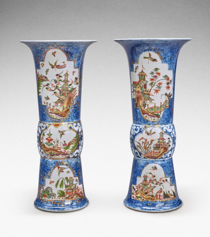 Lot 49 An extremely rare pair of Meissen Augustus Rex underglaze-blue-ground beaker vases