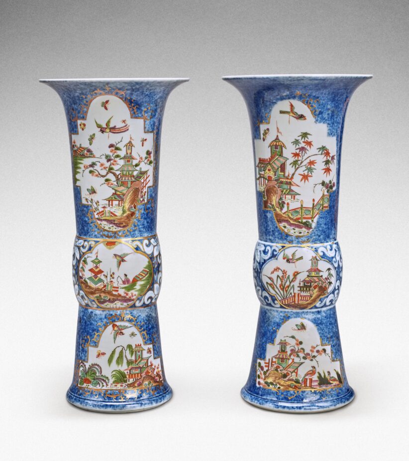 Lot 49 An extremely rare pair of Meissen Augustus Rex underglaze-blue-ground beaker vases
